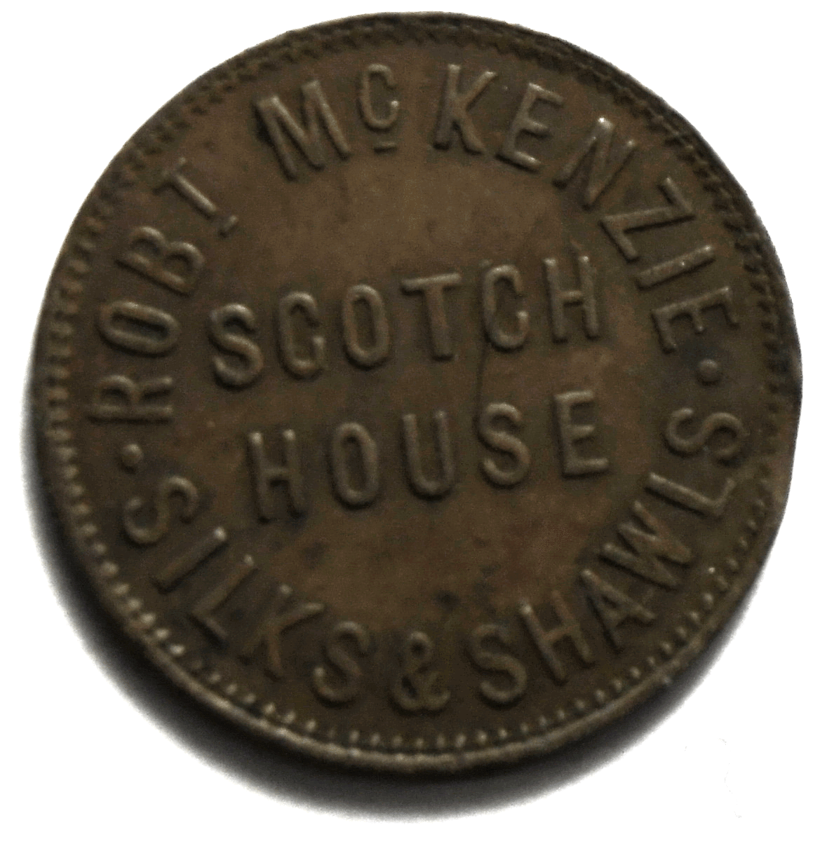 Robert McKenzie Scotch House Silks & Shawls Irish 22mm Token 36