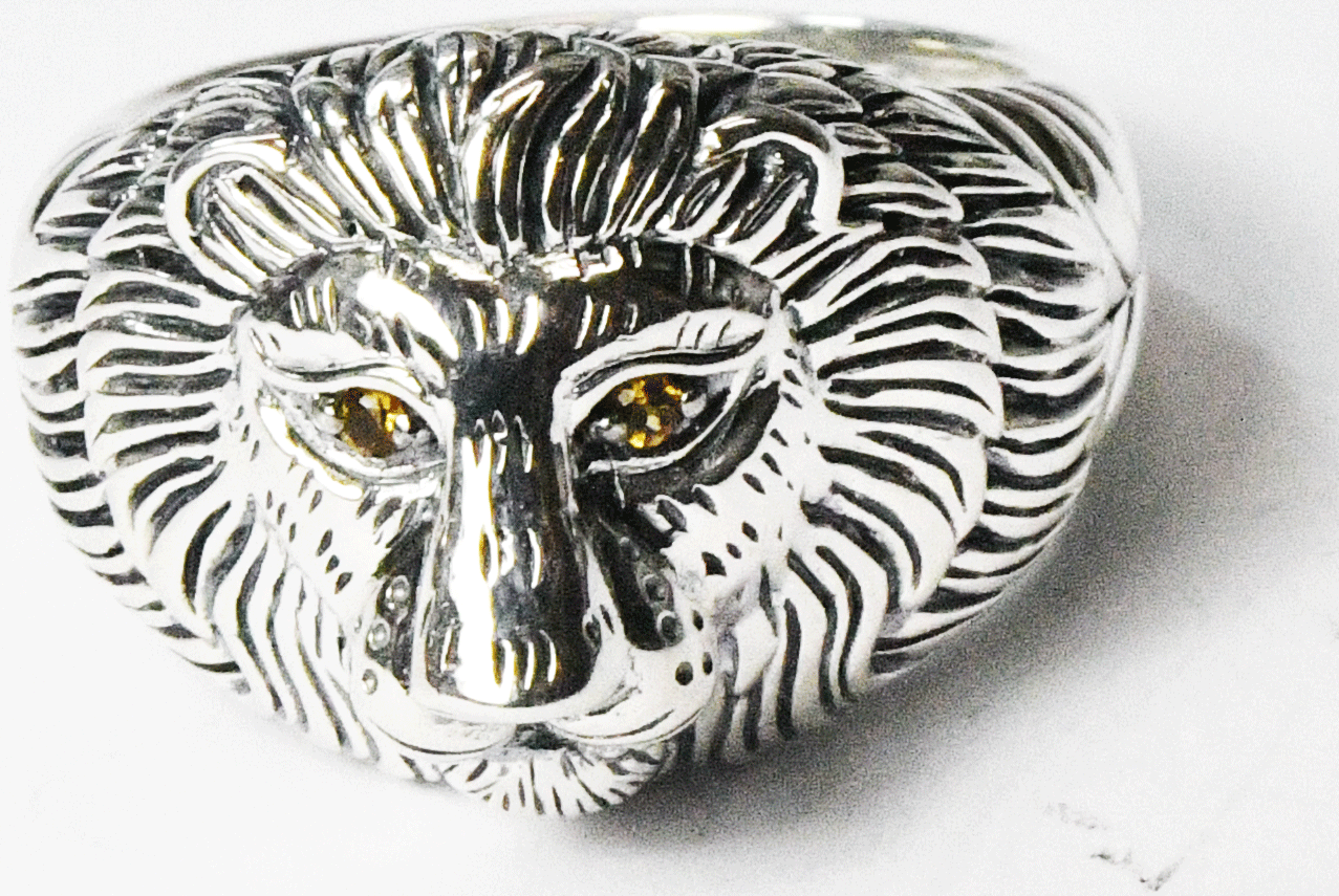 Sterling Silver JAI John Hardy Lion Tiger Cat Head Ring 18mm Size 9