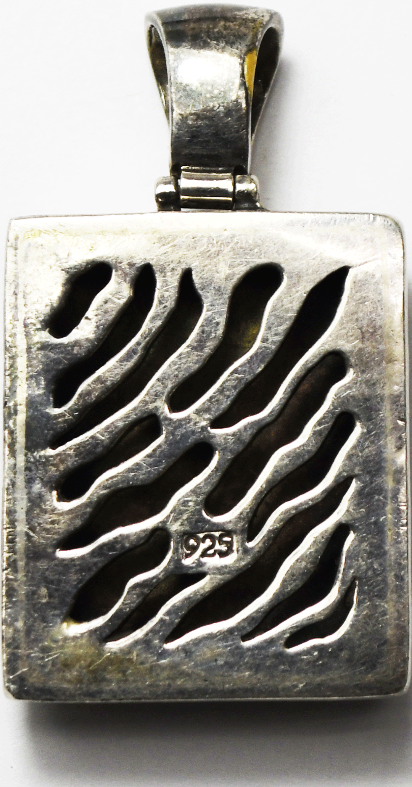 Sterling Silver Tiger Stripe Cutout Reverse Rectangle Pendant 45mm x 27mm