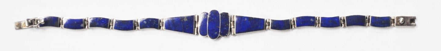 950 Silver Blue Lapis Graduated Bracelet 15mm 7-1/4"