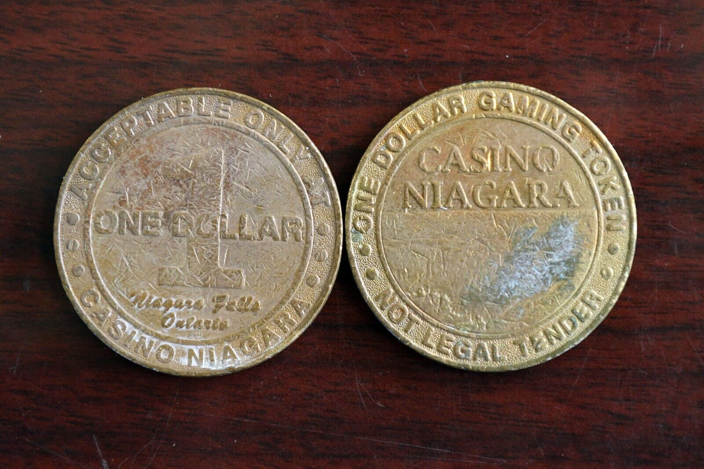 Set of 2 Casino Niagra Dollar Slot Tokens Niagra Falls Ontario Canada