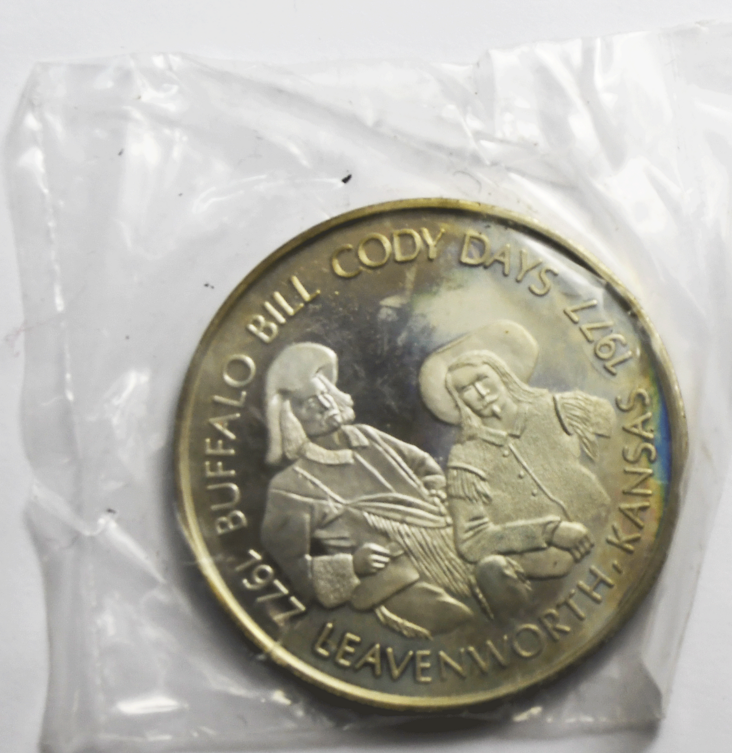 1977 Buffalo Bill Cody Days Leavenworth KS Proof 40mm 26.8g Sterling Silver