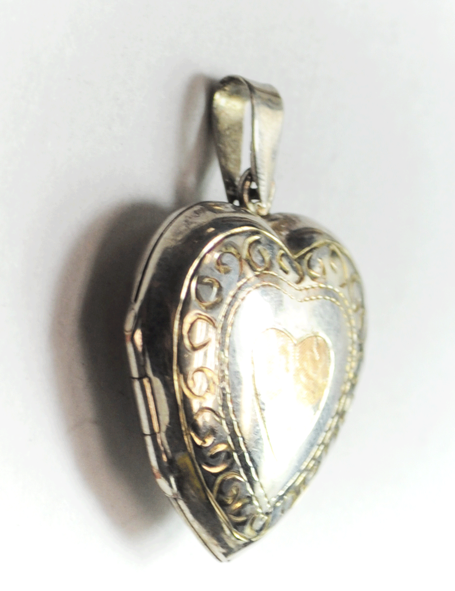 Sterling Silver MA Two Tone Heart Scroll Love Locket Pendant 38mm x 27mm x 10mm