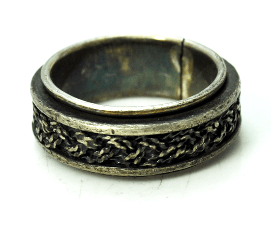 Vintage Sterling Silver Textured Basket Weave Spinner Ring 9mm Band Size 9-3/4
