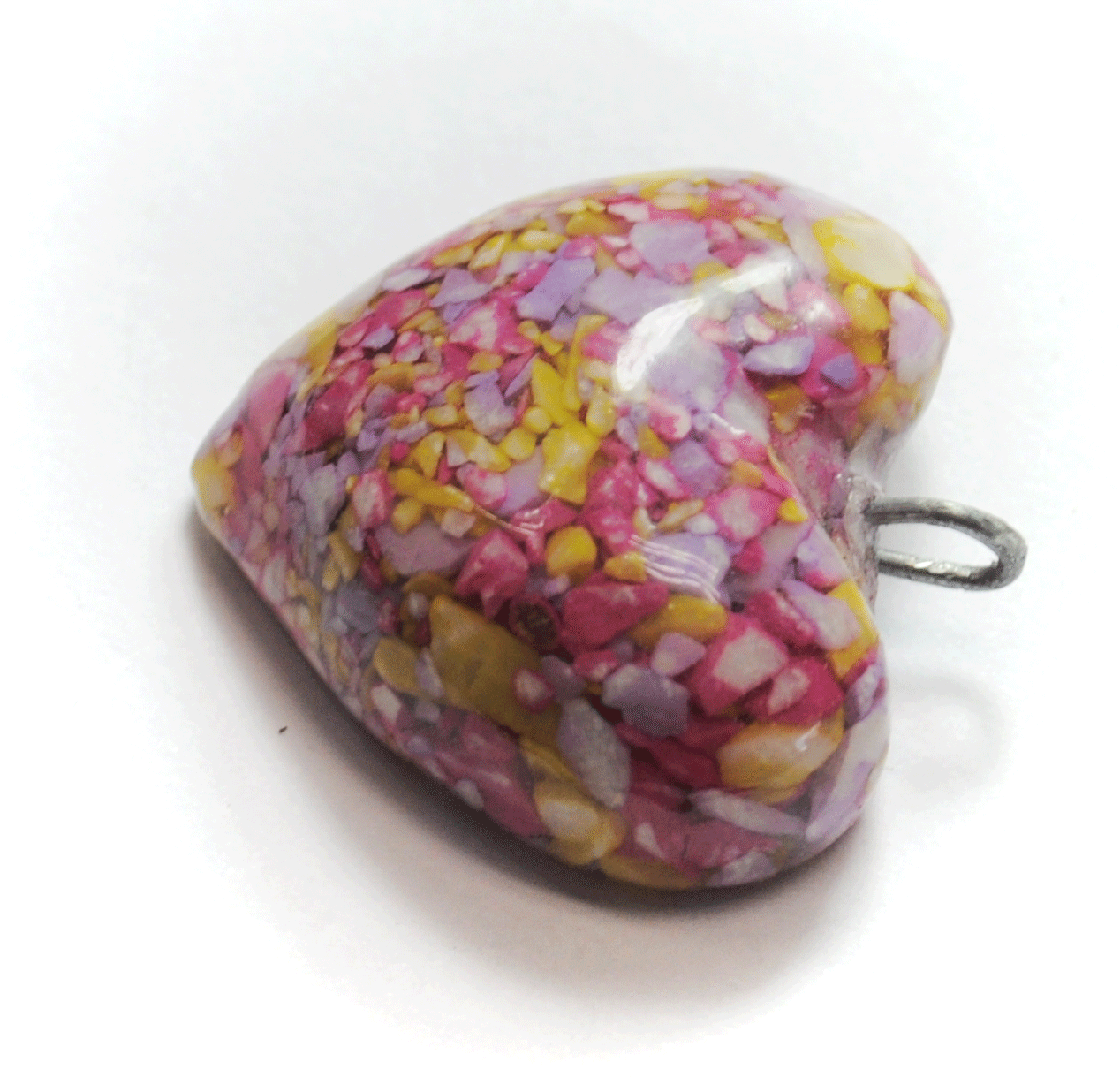 Yellow & Pink Mosaic Heart Solid Glass Pendant 35mm x 33mm x 15mm