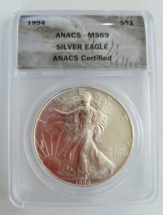 1994 $1 American Silver Eagle ANACS MS69 .999 Fine Silver