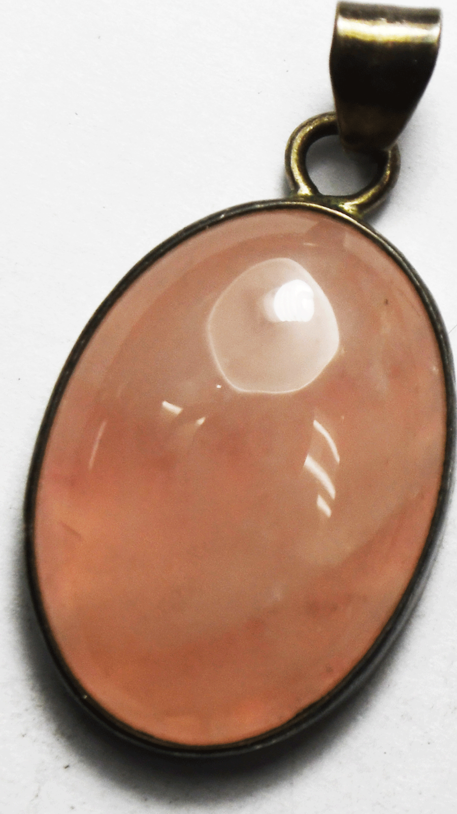 Sterling Silver Oval Rose Quartz Pendant 38mm x 18mm