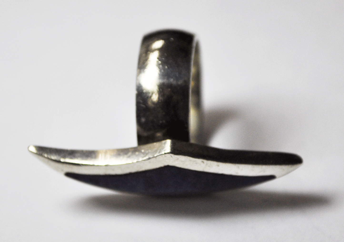 Sterling Silver Dumortierite Crescent Abstract Elongated Ring 37mm Size 7