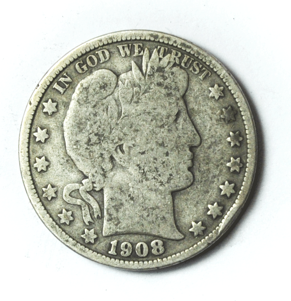 1908 50c Barber Silver Half Dollar Fifty Cents US Philadelphia