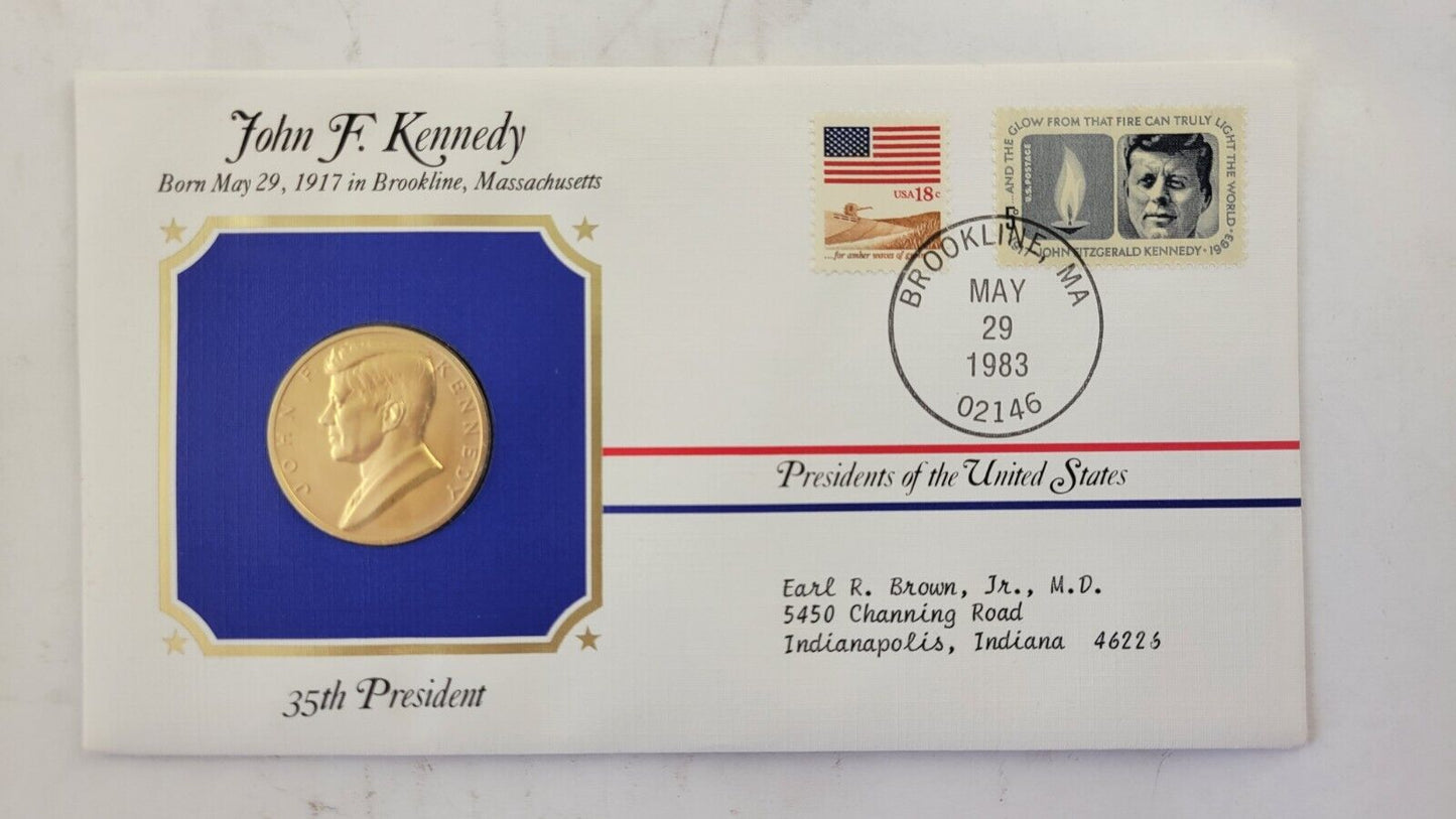 John F Kennedy Presidential Covers Medal Postal Commemorative Society Gold Plate