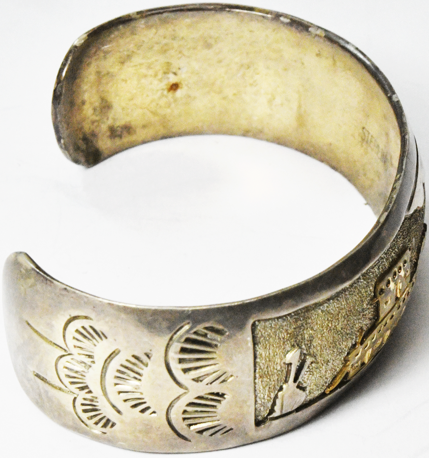 WHT Sterling Two Tone Story Teller Landscape Cuff Bracelet 19mm 7" Wrist