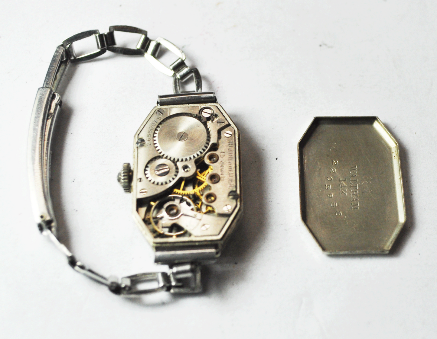 Vintage 14k Solid White Gold Art Deco Waltham Wristwatch 18mm Not Running