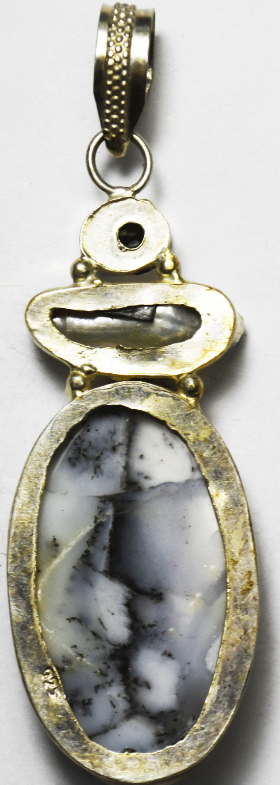 Sterling Silver Picasso Stone Pearl Smoky Quartz Pendant 76mm x 21mm