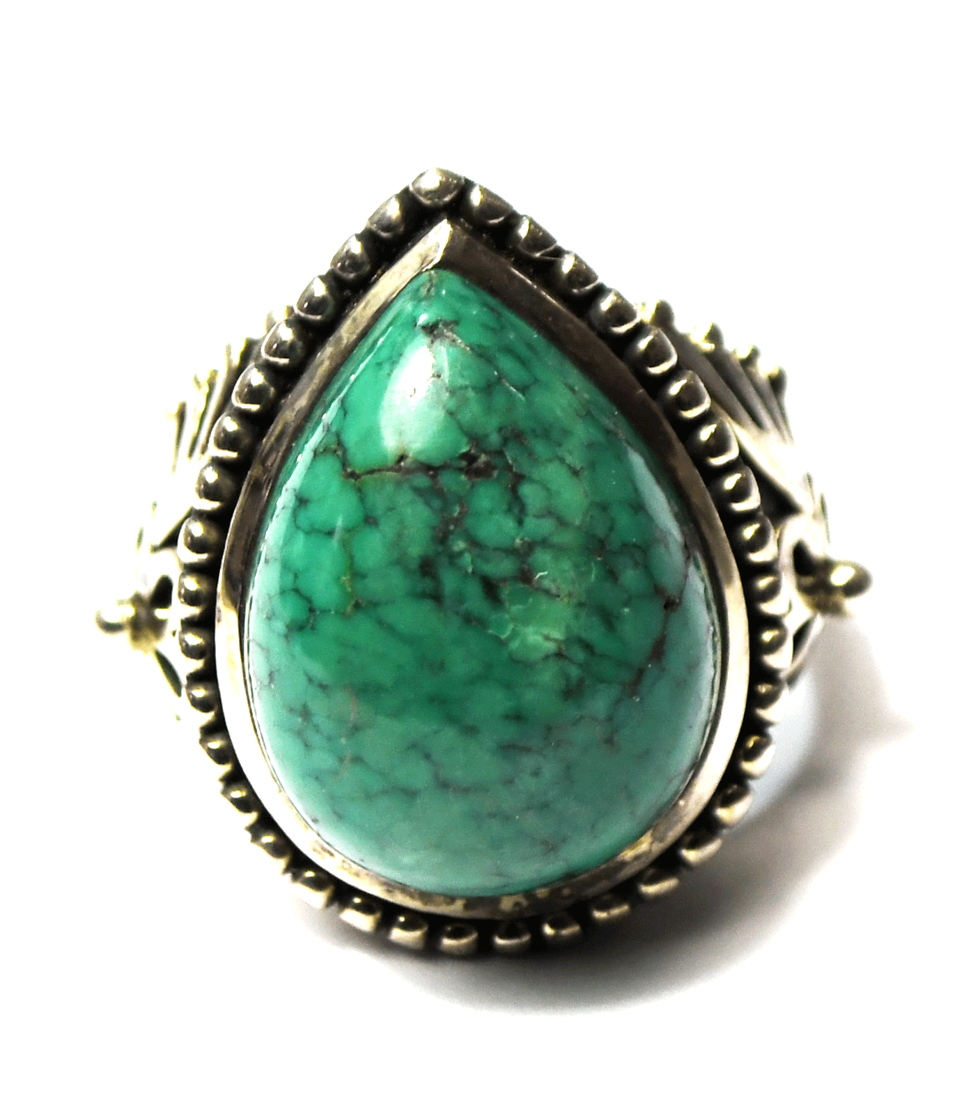 Sterling Silver Doug Paulus Green Turquoise Teardrop Ring 25mm Size 9-1/4