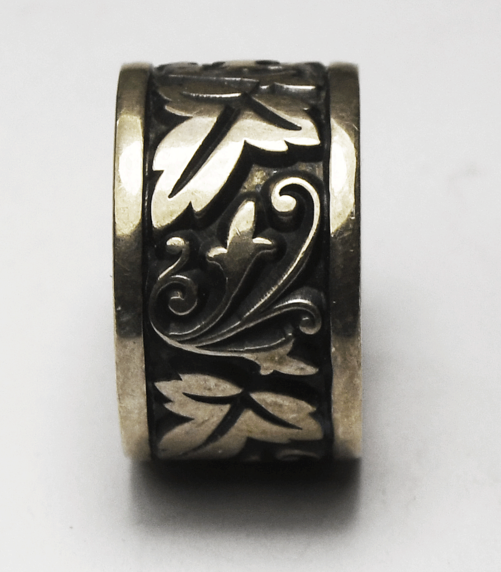 Sterling Silver Ed Levin Floral Leaf 12mm Wide Band Ring Size 7