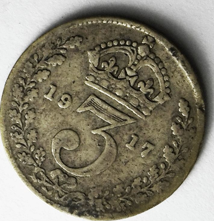 1917 Great Britain 3 Three Pence Silver Coin KM# 813