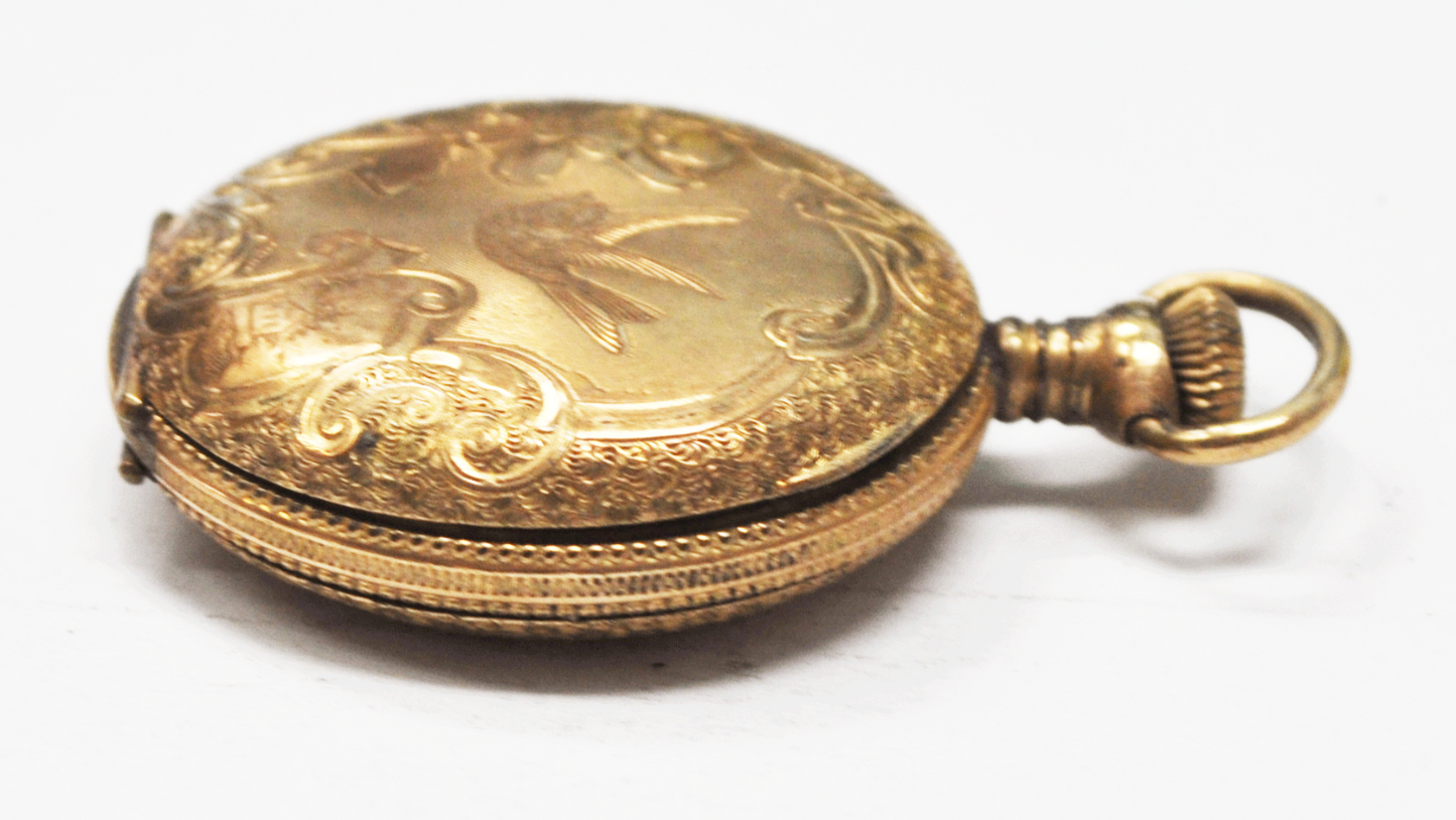 Alpine Pocket Watch Size 0 Not Running 10yr Gold Filled Hunters Case Pink Dial