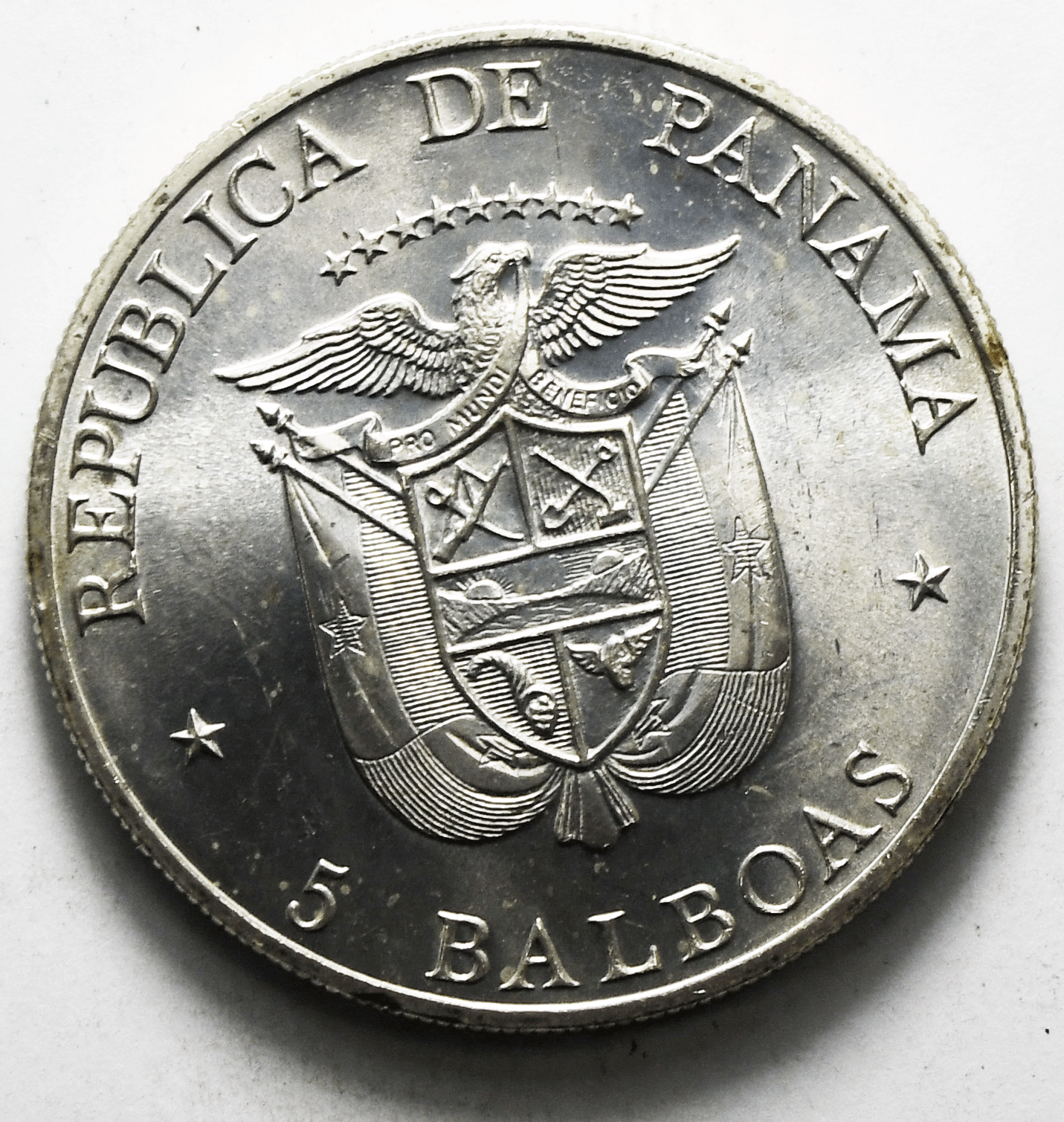 1972 Panama 5 Five Balboa Silver Coin KM# 28 Uncirculated