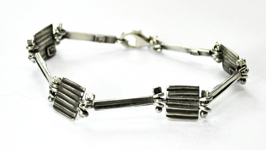 Sterling Silver KJ 925 Stamped 9 Times Square Stripe Link Bracelet 11mm 7.5"