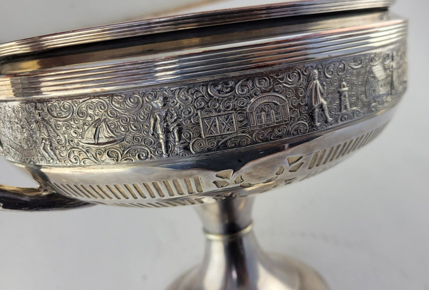 Friedman Silverplate Dutch Scenes Reticulated Repoussé Handled Centerpiece