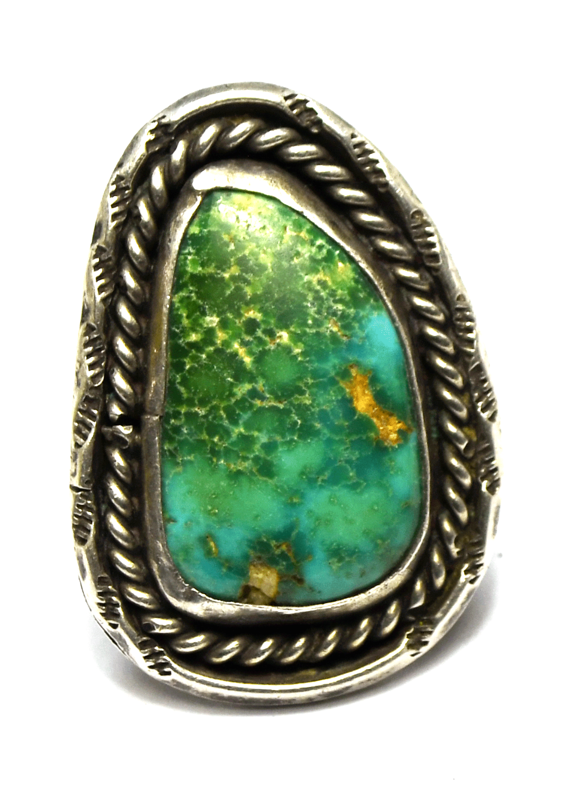 Sterling Silver Green & Blue Turquoise Ring 36mm Size 7-1/2