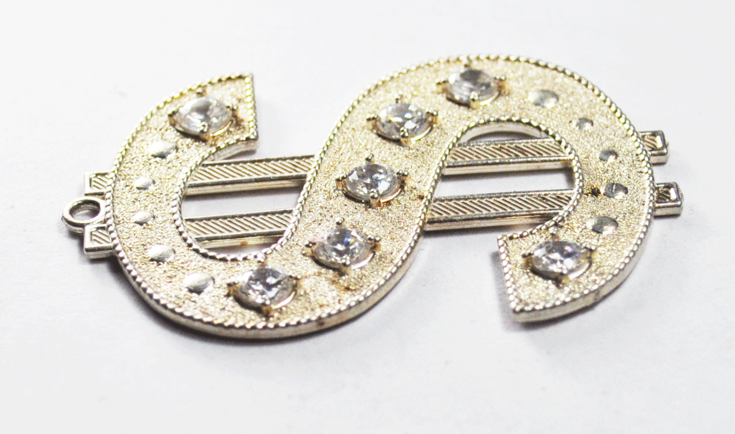 Sterling Silver Large CZ Dollar Sign 53mm x 35mm Pendant SMO