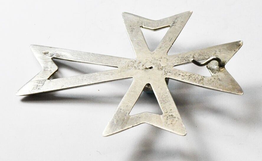 Antique Sterling Silver Sand Cast Large Turquoise Cross Clip 74mm x 58mm