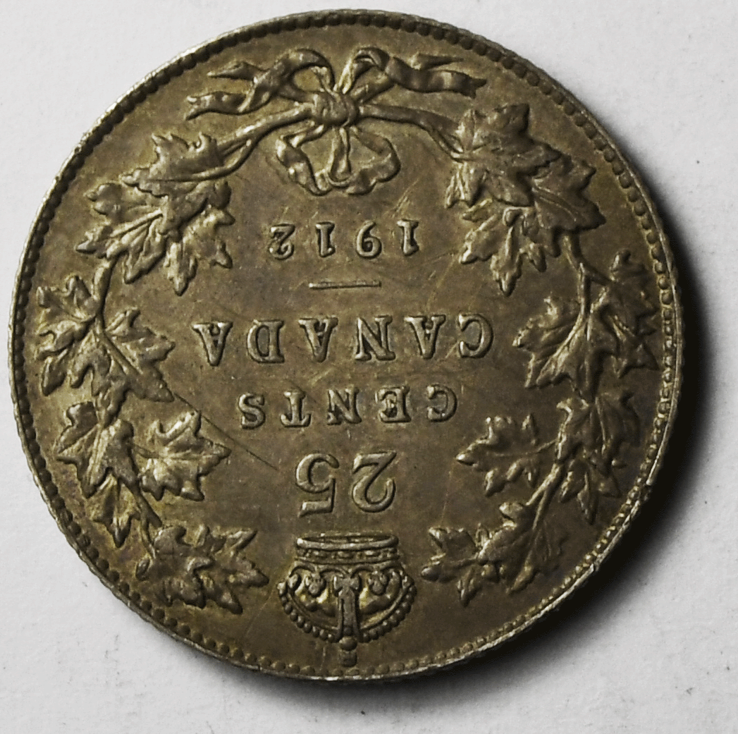 1912 Canada 25 Twenty Five Cents Silver Coin KM# 24