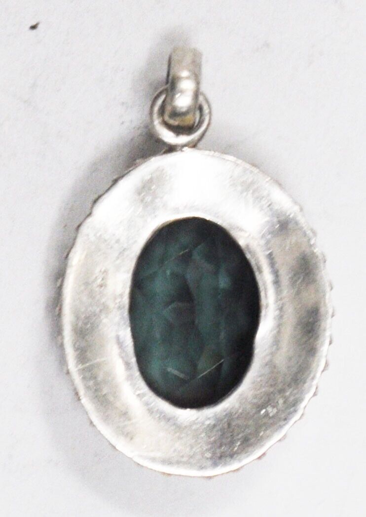 Sterling Silver Dark Green Blue Oval Pendant 35mm x 21mm