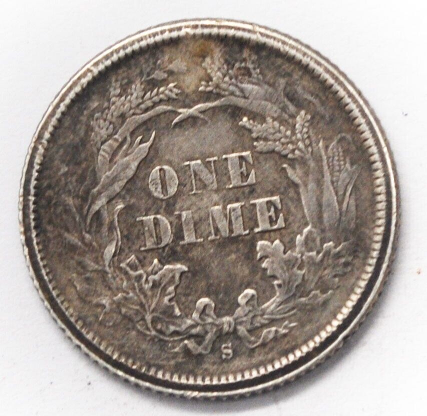 1875 S 10c Seated Liberty Silver Dime Ten Cents San Francisco Below Collar Clash