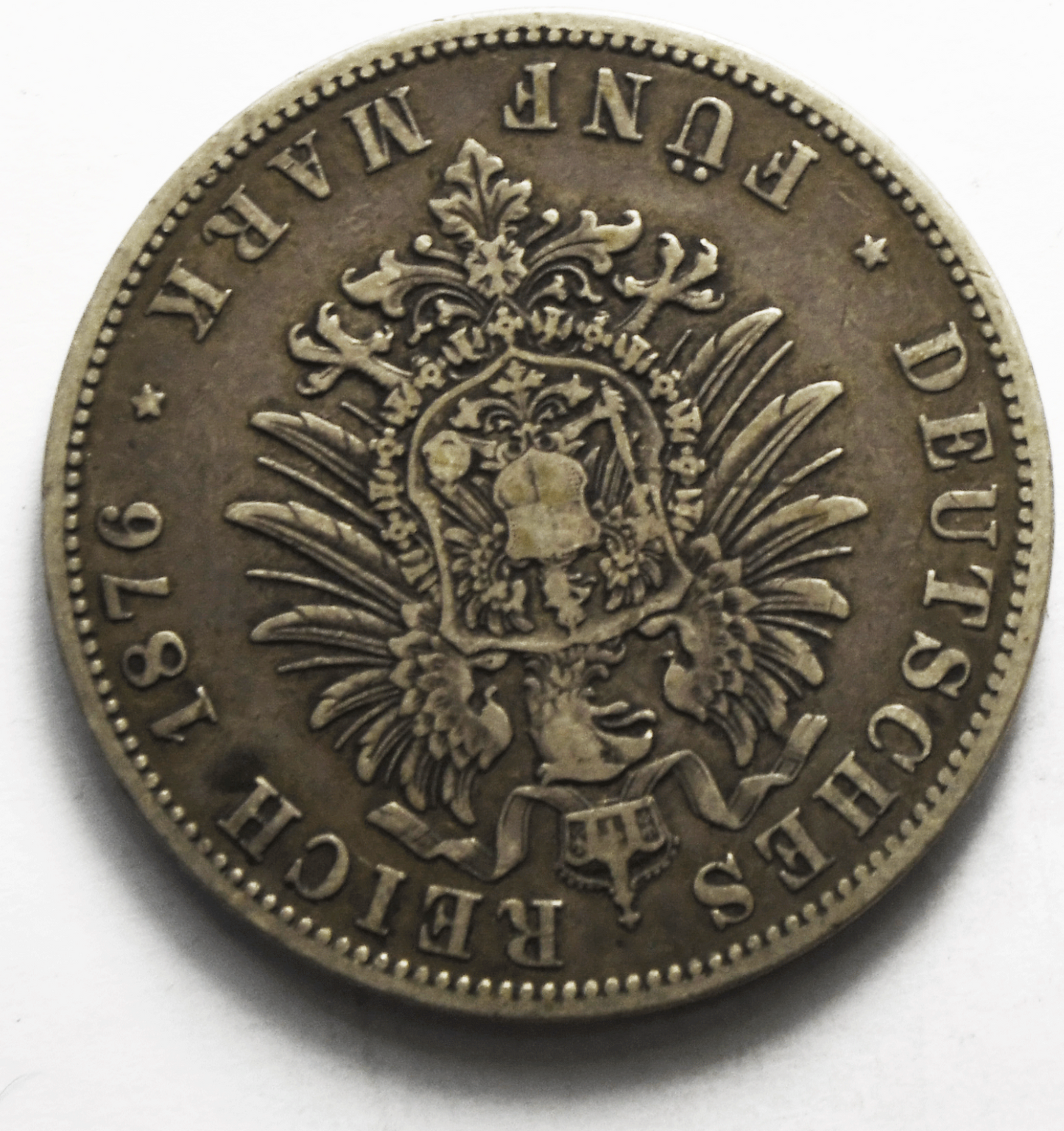 1876 A German States Prussia 5 Five Mark Silver Coin KM# 503