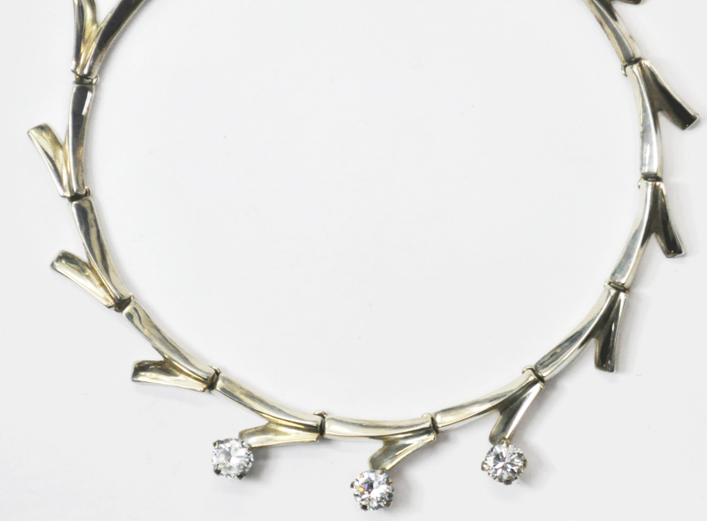 Mexico TE-18 Triple Large CZ Spiked 14mm Link Necklace 15" Heavy