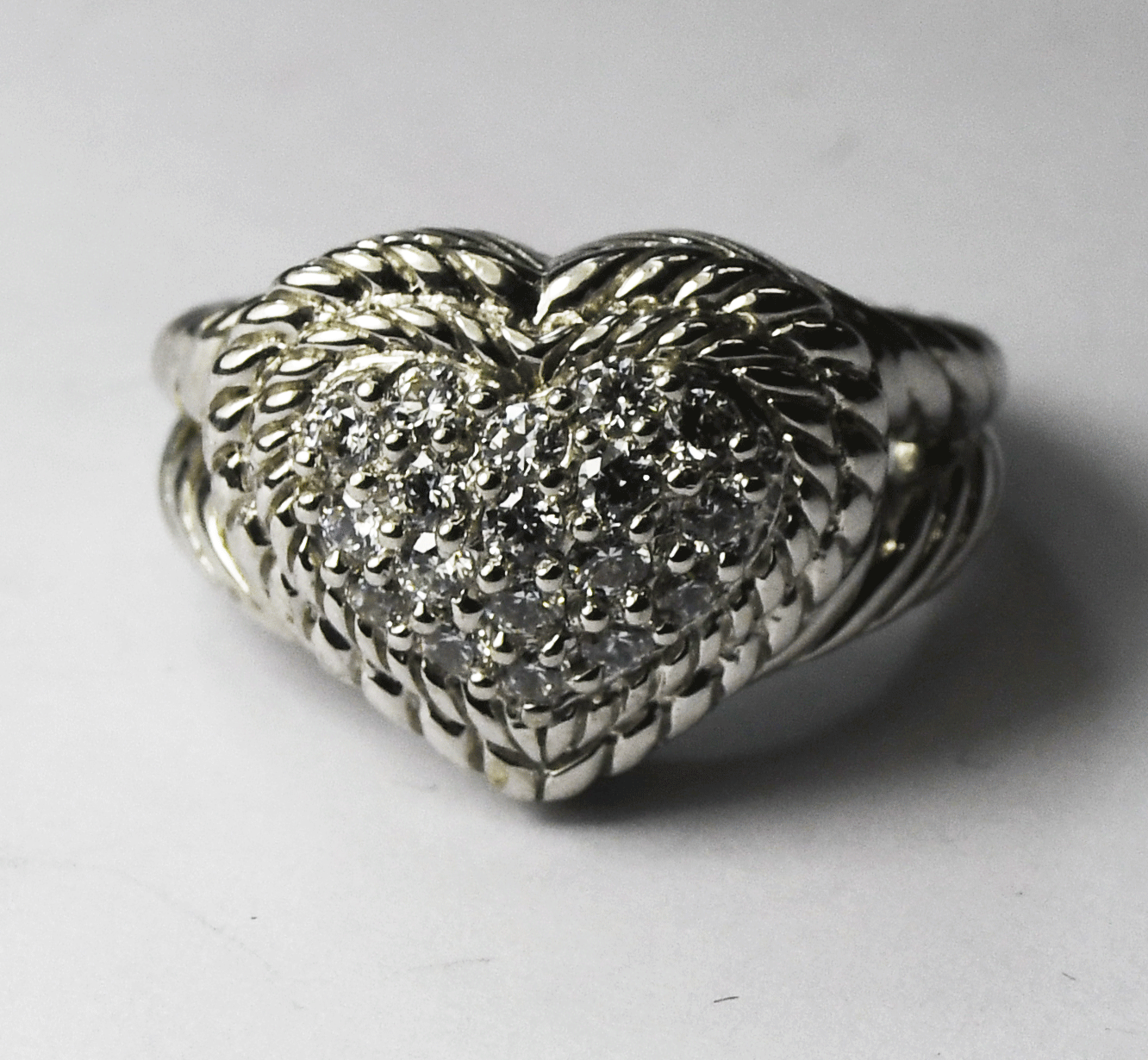 Sterling Silver Judith Ripka Pave Diamonique Heart Fleur De Lis Ring 14mm Size 6