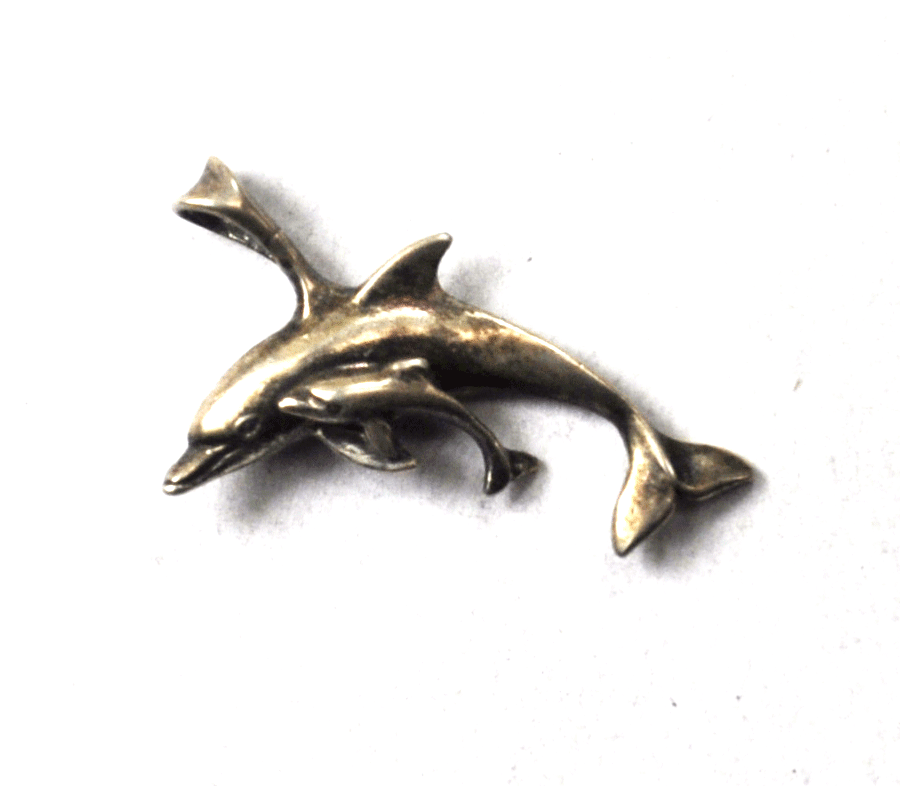 Sterling Silver Sunwest Mother & Baby Dolphin Pendant 34mm x 22mm