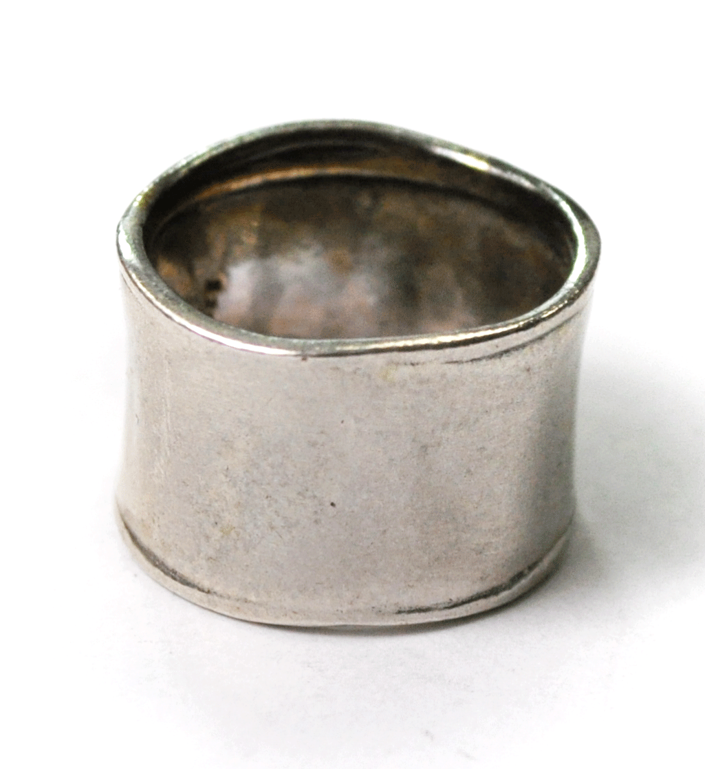 Sterling Silver Didae Modern 14mm Wavy Hammered Band Size 7-1/2