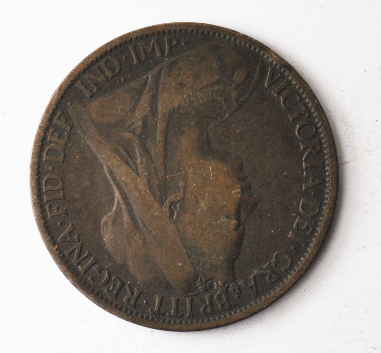 1897 Great Britain One Penny Bronze Coin KM# 790 Low Sea Level
