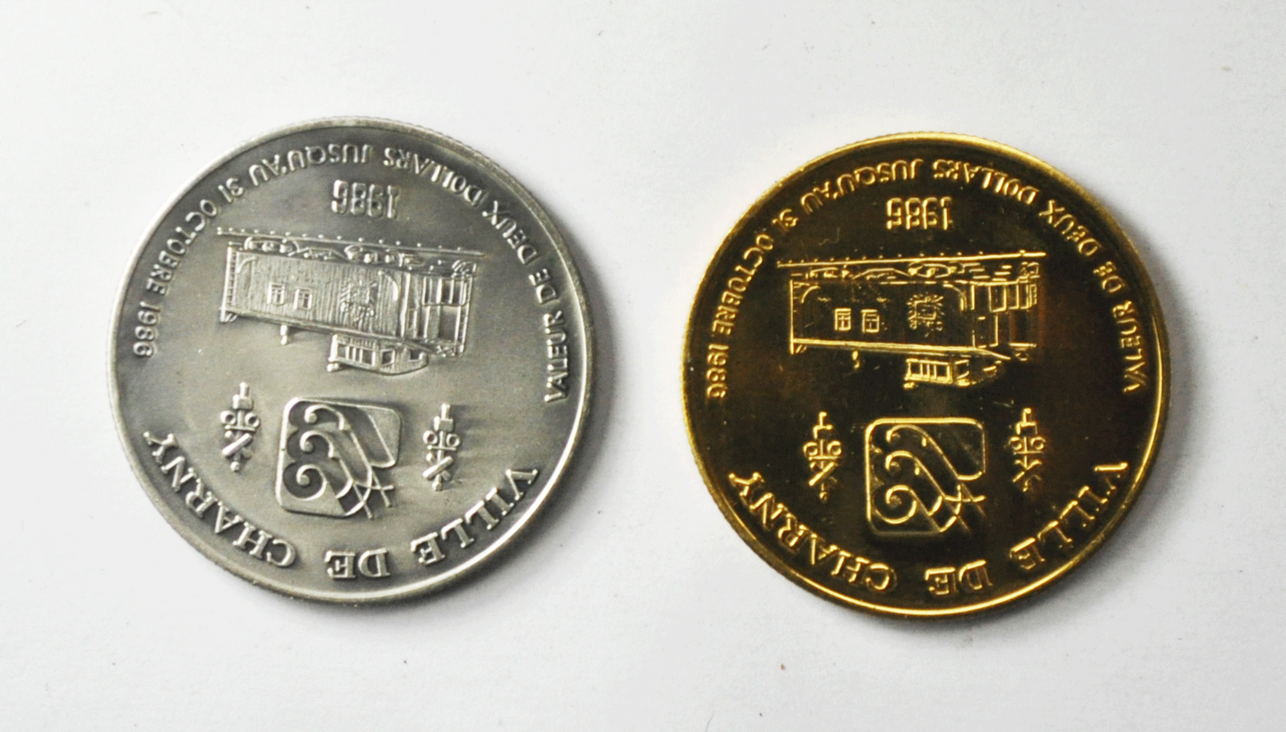 2 1986 $2`Canada Trade Dollars 39mm Ville De Charny