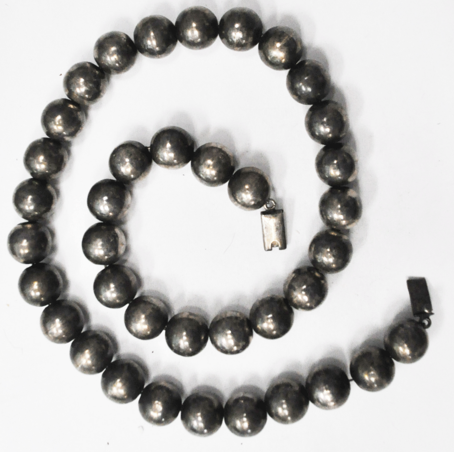 Sterling TD-29 Mexico Heavy 15mm Round Bead Necklace 24-1/4" 132g