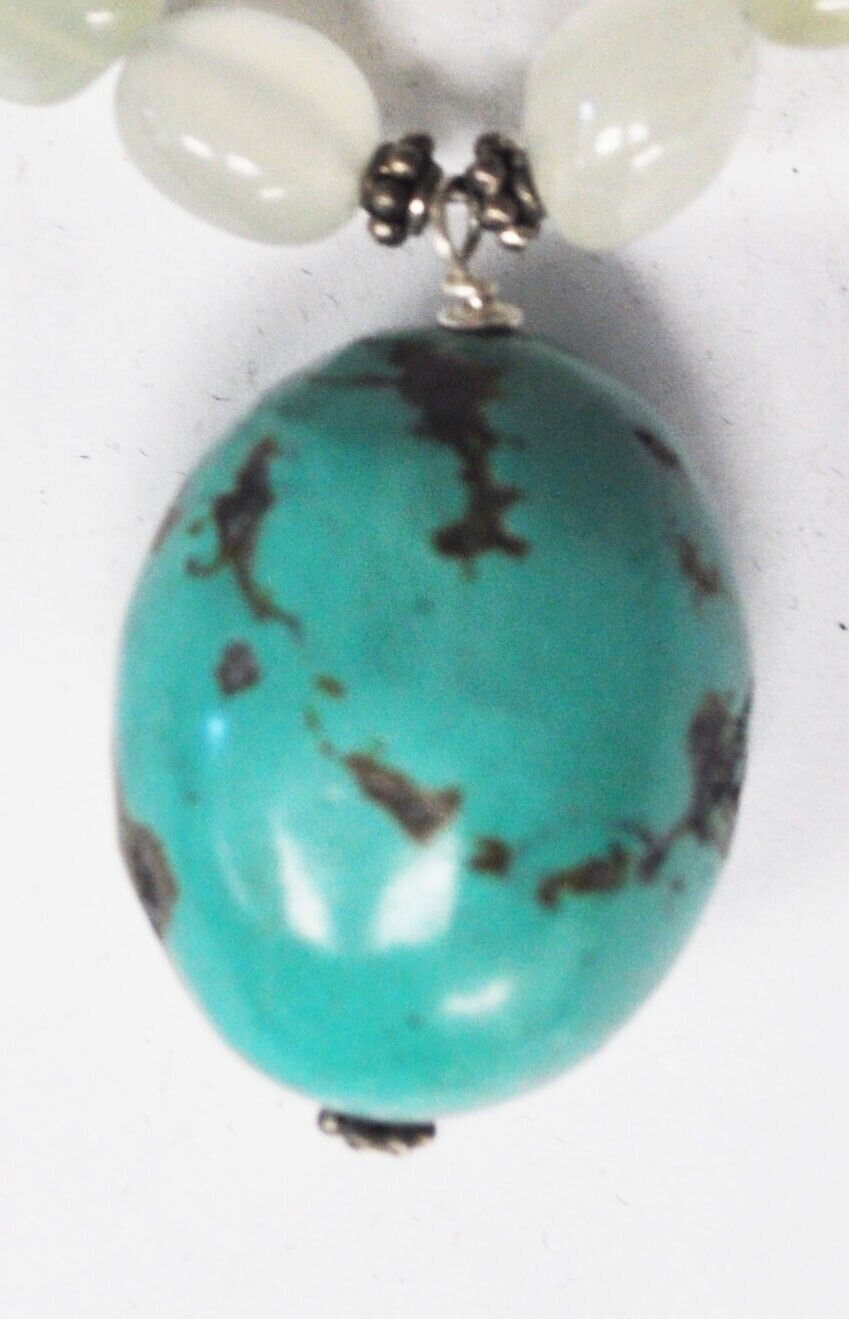 Sterling Silver 30mm Turquoise Egg Pendant Chunk Bead Toggle Necklace 17"