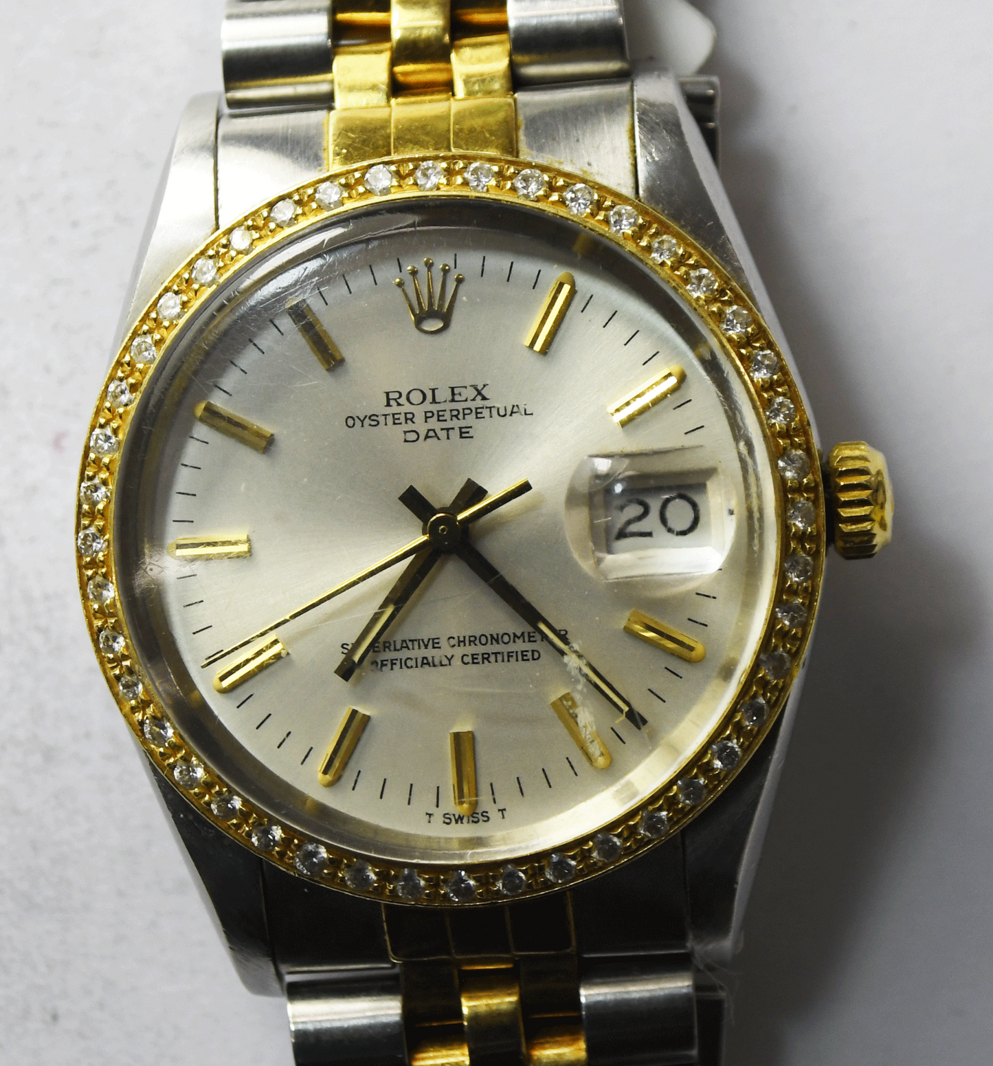 1986 Men's Rolex Datejust 15053 Silver Stick Dial 34mm Diamond Bezel 18k