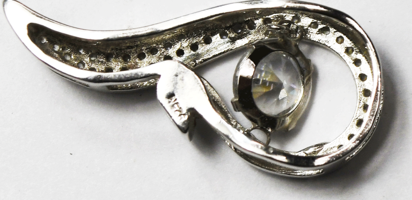 Sterling Silver CZ Spinner Pave Teardrop Pendant 32mm x 13mm