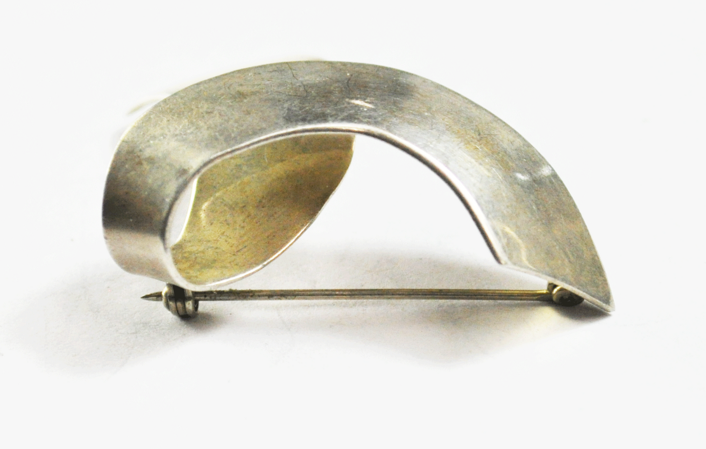 Sterling Silver Mexico MM-34 Abstract Twist Ribbon Brooch Pin 36mm x 51mm