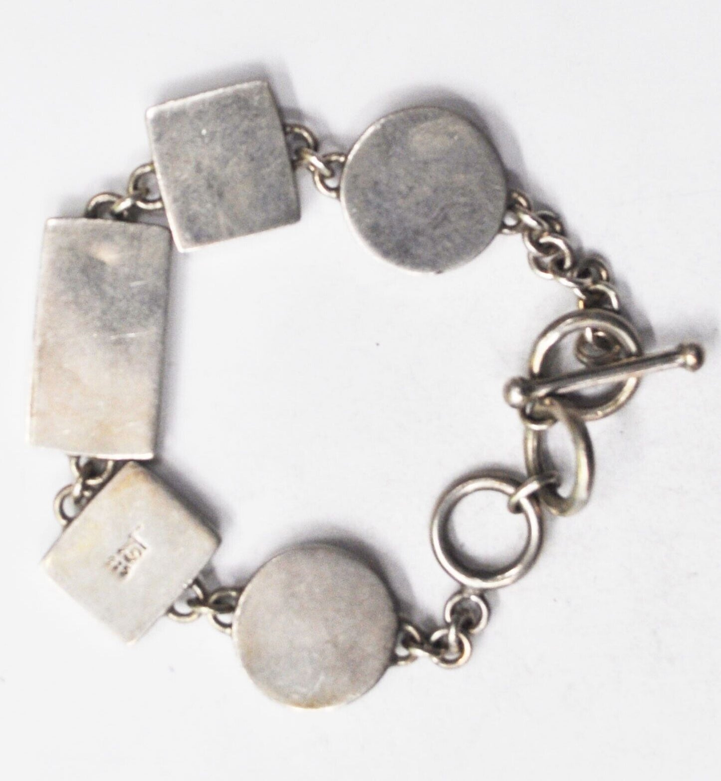Sterling Silver Pointillism Leaf Floral Sky Toggle Bracelet 20mm 8-3/4"