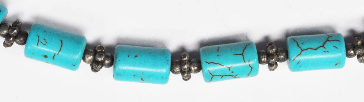 Silver Plated Dyed Howlite Turquoise Disc Bead Necklace 7mm 20.5"