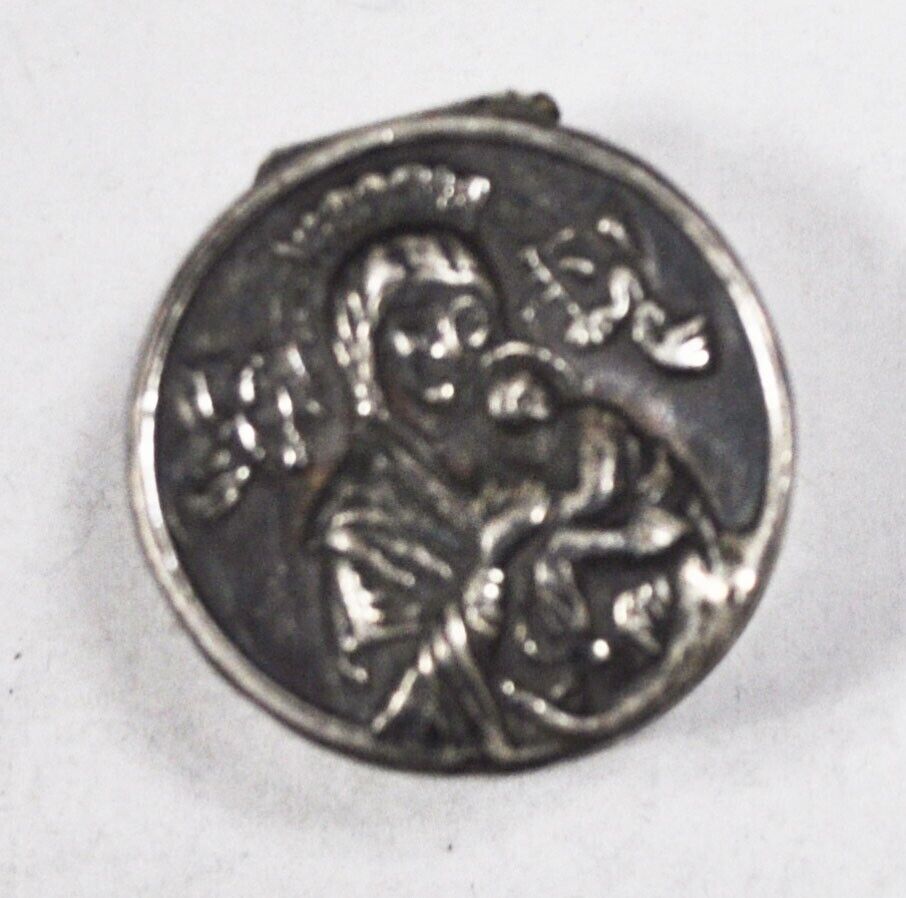 Sterling Silver Mary & Jesus Round Pill Poison Box 29mm x 19mm
