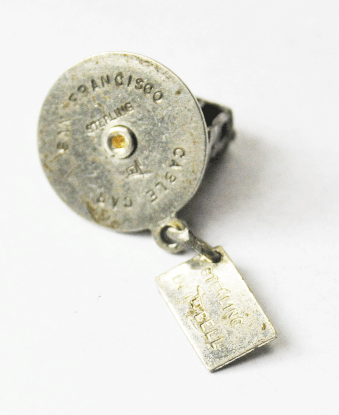 Sterling Bell Tag San Francisco California Cable Car Rotating Charm 12mm x 17mm