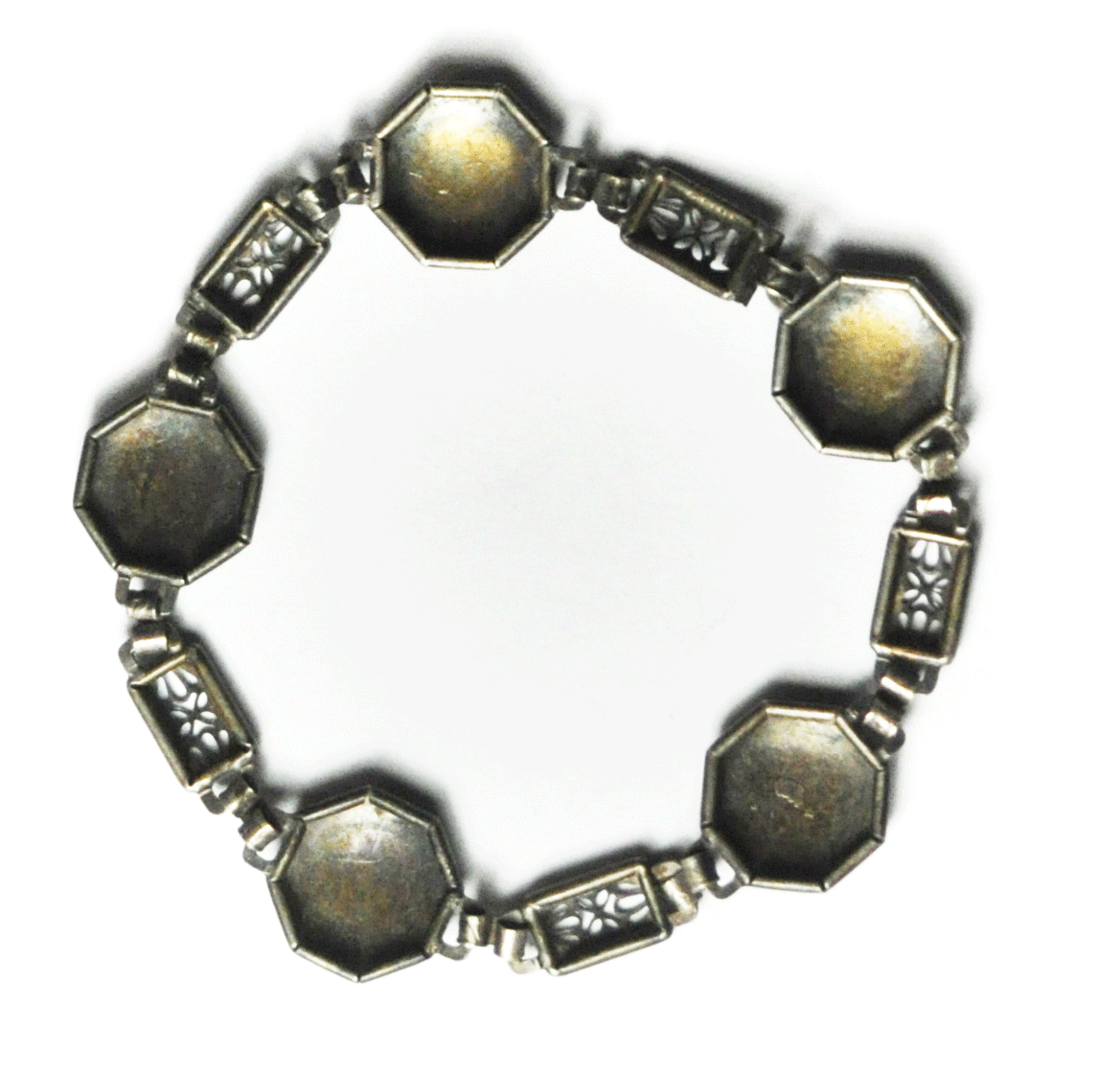 Sterling 16mm Blue Enamel Yellow Flower Guilloche Filigree Bracelet 7-1/4"