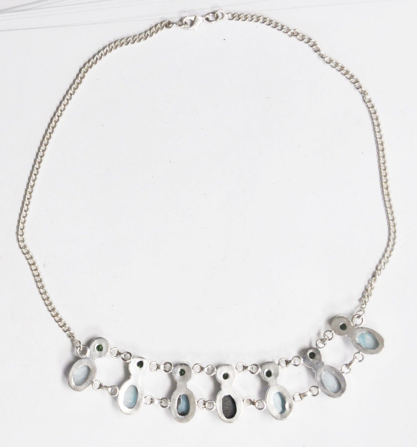 Sterling Silver Larimar Dangle Elegant Necklace 25mm Green Blue 19"