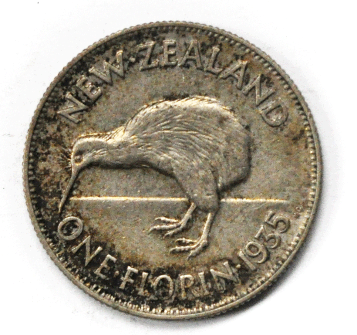 1935 New Zealand One Florin Silver Coin KM# 5 Low Mintage