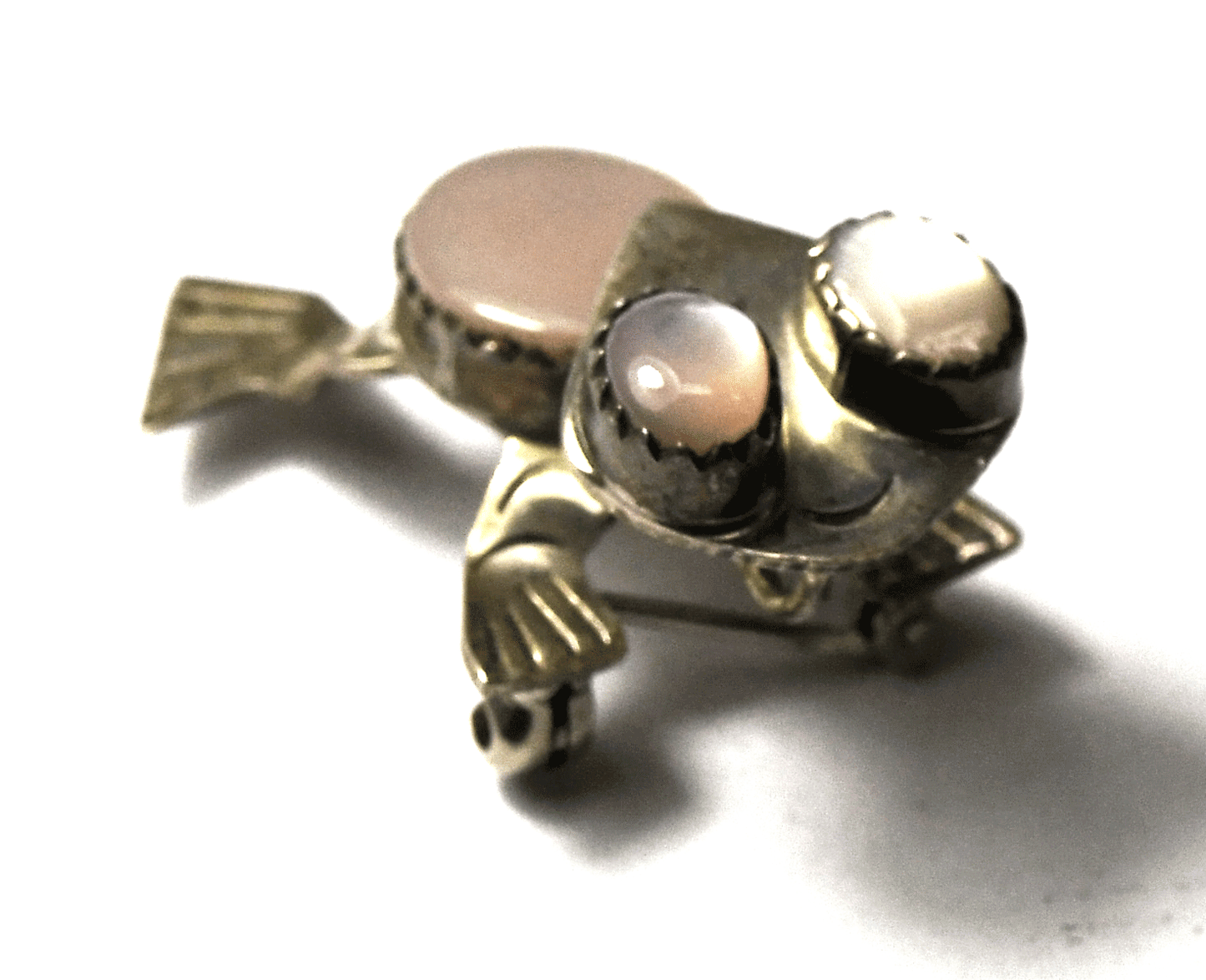 Sterling Silver Pink MOP Frog Brooch Pin Pendant 37mm x 23mm x 18mm